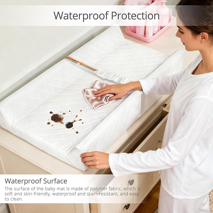 Waterproof Baby Changing Pad, Non-Slip Wipeable Diaper Changing Mat with Safety Strap 32x16 Inch Infant Diaper Change Pad Suitable for Dresser & Table