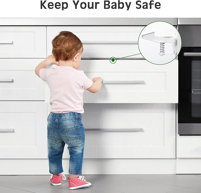 Tuanse 30 Pcs Cabinet Locks Child Safety Latches Invisible Safety Drawer Latches with Screws Self Adhesive Cabinet Drawer Locks for Baby Child Proofing Home Kitchen Furniture Door(White)
