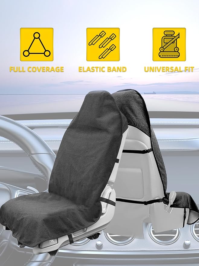 ZIMABLUE Terry Cloth seat Cover Universal Waterproof Car Sport Towel Seat Cushion Sweat-Absorbent Towel Cloth Suitable for All Seasons Waterproof Beach Seat Cover Washable-Grey