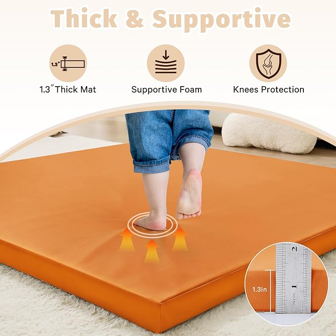 Waterproof Baby Play Mat for Floor 1.3"Thick Memory Foam 50 * 50 Cushion Playpen Playmat Tummy Time Crawling Mat Nursery Rug Pad Mattress Create Soft & Safe Area for Infants,Toddler,Kid,Orange