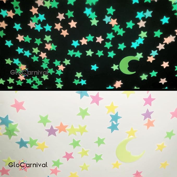 Glow in The Dark Stars Stickers for Ceiling, Adhesive 200pcs 3D Glowing Stars and Moon for Kids Bedroom,Luminous Stickers Create a Realistic Starry Sky,Room Decor,Wall Stickers