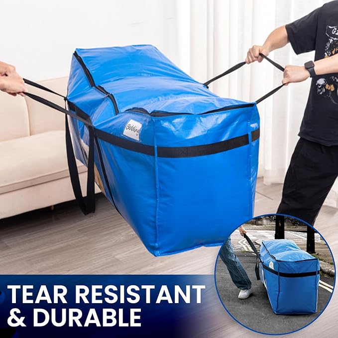 TAILI 69 Gallon Extra Large Storage Bags, XXL Blue Heavy Duty Moving Bags For Storage with Visible Window, Wrap Around Handles, Totes for Space Saving, Alternative to Moving Boxes