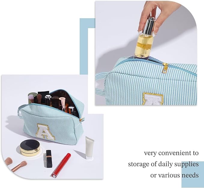 YOOLIFE Birthday Gifts for 6 7 8 9 10 11 12 13 14 15 Year Old Teen Girl - Initial Makeup Bag Letter Toiletry Pouch Cosmetic Case, Personalized Teen Girl Gifts Trendy Stuff, Green C