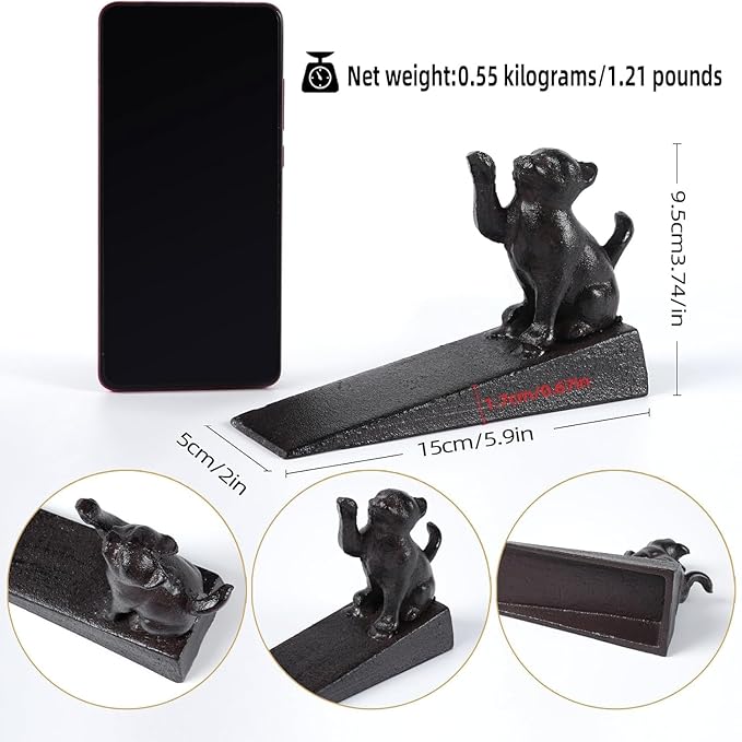 Notakia Cat Door Stopper Heavy Duty Rustic Cast Iron Cute Door Stopper Decorative Door Stop Vintage Metal Door Wedges for Home Office Commercial Industrial Use (Black Cat, 2Pack)