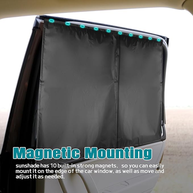 Hbxdeco 2PCS Car Window Shades, Magnetic Rear Side Window Car Sun Shades for Heat & UV Protection, Breathable Double Layer Window Sunshade, Auto Privacy Window Curtains for Baby