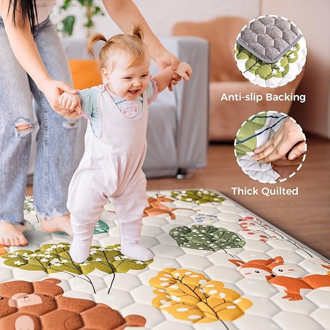 Baby Play Mat 50" X 50" Playpen Mat Upgraded Thicker Baby Floor Play Mat Cushioned Anti- Slip Crawling Mat Waterproof Activity Playmat for Babies Toddlers Infants Tummy Time Tree Fox
