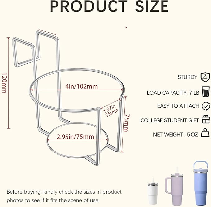 Stanley Cup Holder for Bed (Diameter: 4IN) Drink Holder Water Bottle/Glass Organizer for Dorm Room Bunk Bed Crib, Metal Toddle Bed,Loft Bedside, Headbed, Car,Office Desk Partition