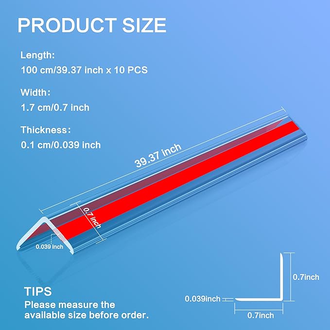 Clear Self-Adhesive Mini Wall Corner Protectors, Cute Corner Guards & Edge Protector for Wall Door Frame Cabinet Baseboard & Door, Table, Stair, Easy to Cut (5/8" Thick, 39.4" Length - 10Pack)
