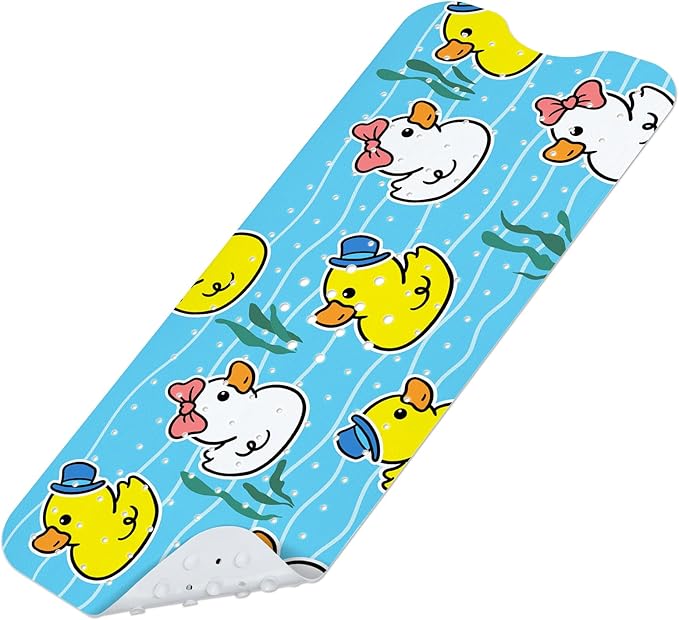 Omedecal Baby Bath Mat for Tub, Non Slip Kids Bath Shower Mat, 40 X 16 Inch Large Bathtub Mat with Drain Holes and Suction Cups for Toddlers, Machine Washable and Waterproof (Duck)