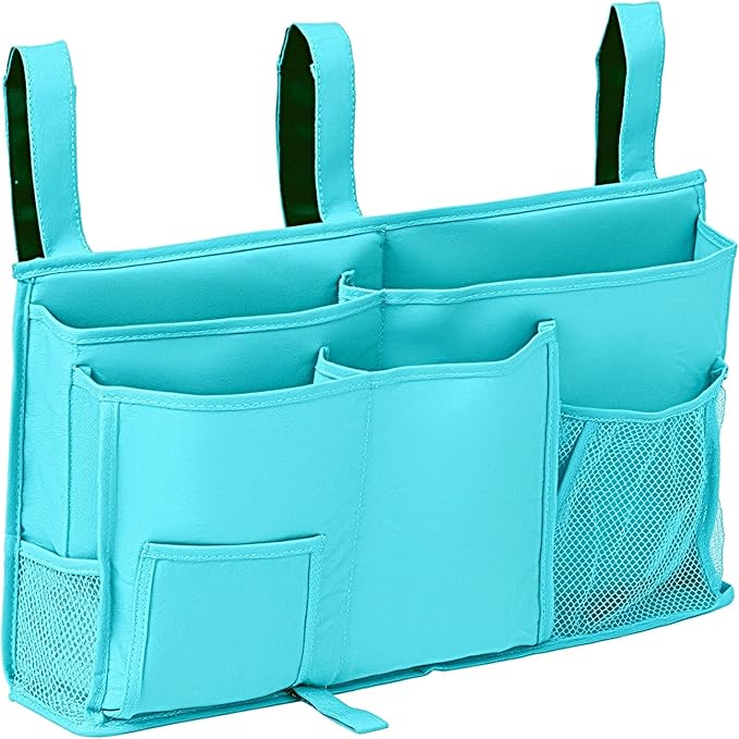 Bedside Caddy - Durable Oxford Fabric Bedside Storage and Bed Organizer，Hanging Bed Organizer for Bedroom，Bunk Bed，Dorm and Hospital(Lake Blue)