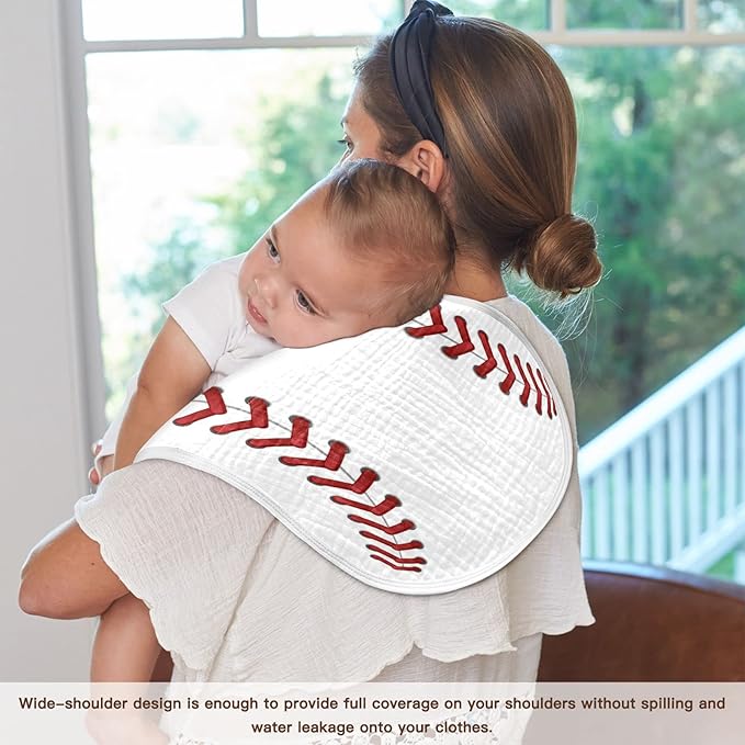 Muslin Baby Burp Cloths Set of 2, Soft Absorbent Sport Baseball Print Muslin Washcloths, Bibs, Face Towel for Newborn Boys Girls, 22 x 11 Inch