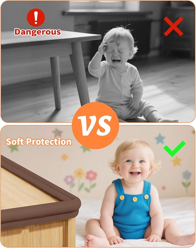 QYV Edge Corner Protector Baby Proofing, 6.56FT 0.6'' Thicken L-Shape Furniture Fireplace Safety Bumper Guard with 6 Corners, Pre-Taped, Soft NBR Rubber Foam, Table Edge Protector for Baby (Coffee)