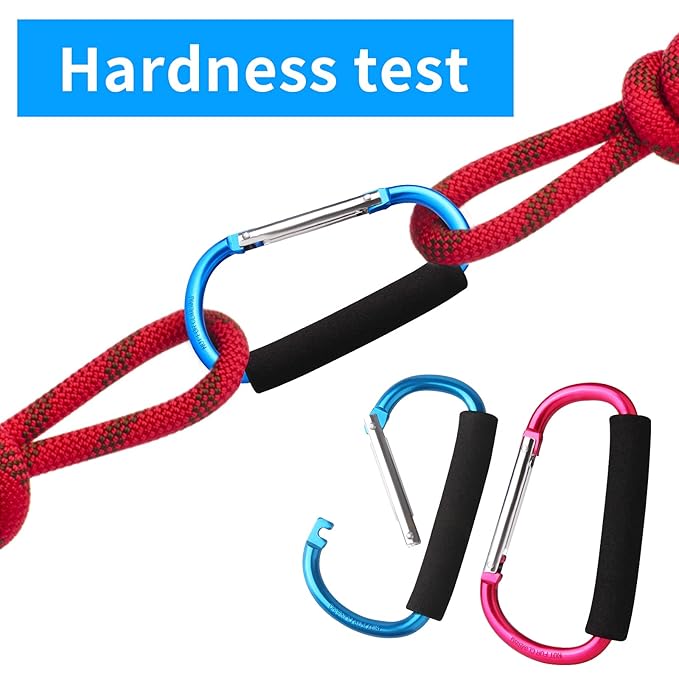 4 Pack Large Carabiner 5.5" D Style Click and Carry Bag Carrier Stroller Hooks(Light Blue and Rose red)