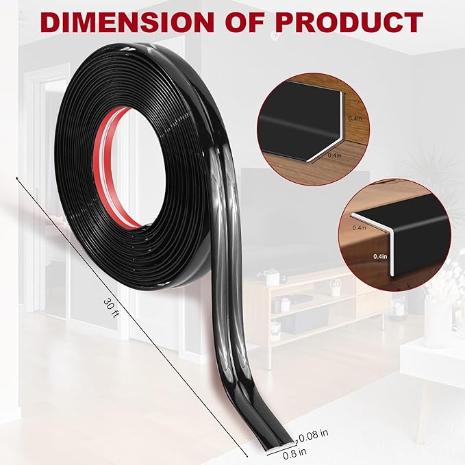0.8 Inch x 40 Feet Wall Corner Protector Peel and Stick Corner Trim Molding Strip Self Adhesive wall Edge Protectors Guards for Edge Ceiling, Black