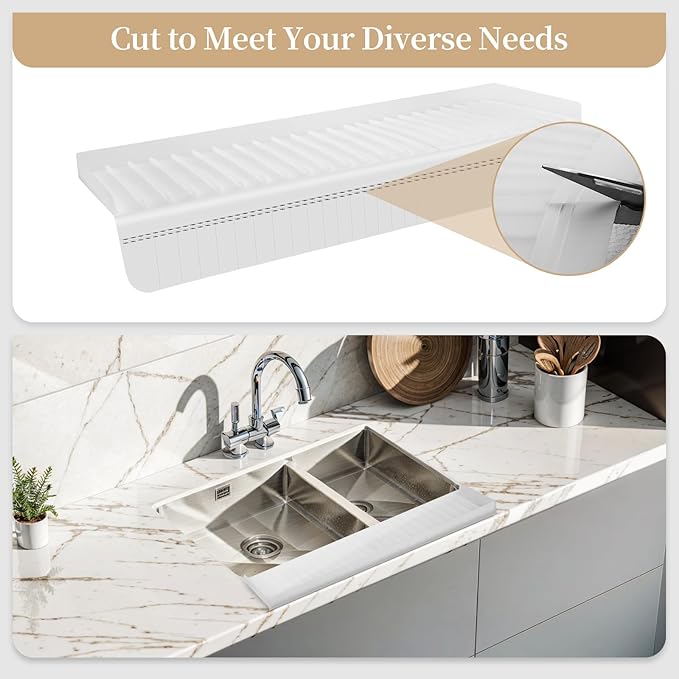 Sink Edge Protector with Suction Cup, 24" x 4", Silicone Sink Splash Guard for Kitchen & Bathroom, Protect Countertop from Scratches, Stains, for Stainless Steel Granite Quartz