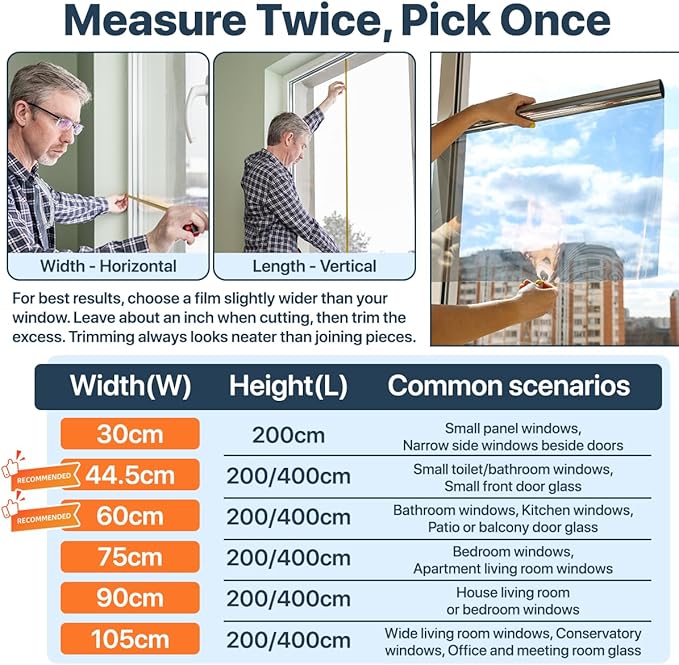 Bloss One Way Privacy Window Film, Privacy Film for Glass Windows One Way Mirror Window Film for House Window Tint Heat Blocking Anti UV Reflective Dichroic Windows Film(17.7" x 118", Silver)