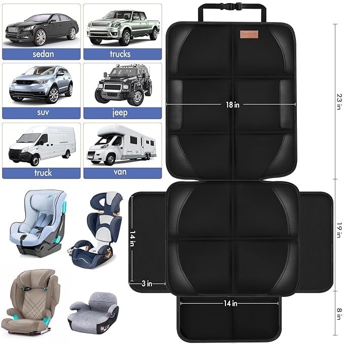 Spotmart Car Seat Protector Covers - for Child Carseat mat 600d Fabric Waterproof Non Slip Thickest Padding with Storage Pockets Cushion Protectors Large Size Prevent Dirt Scratches Black 1