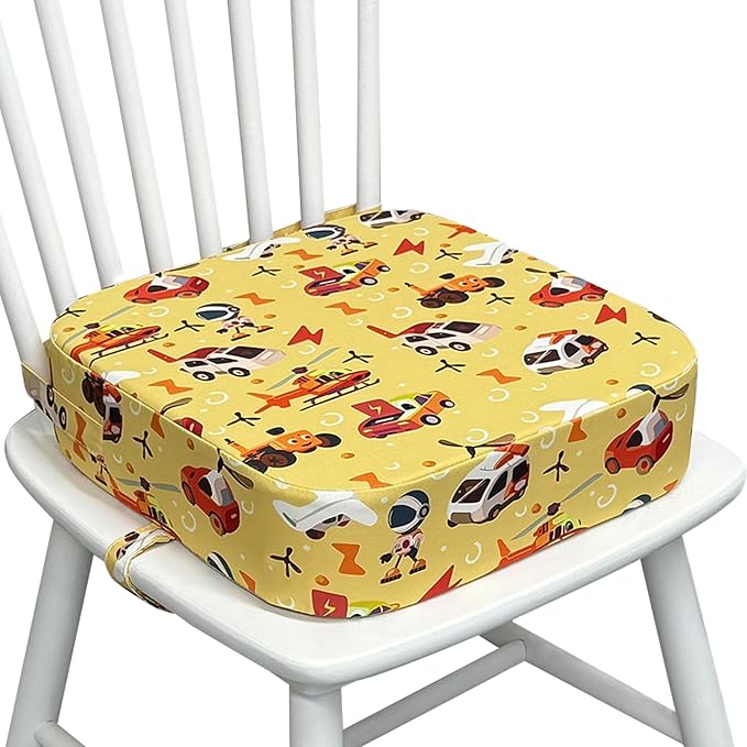 Toddler Booster Seat for Dining Table, Waterproof Kids Booster Seat for Kitchen Chair, High Density Foam Cushion with Non-Slip Bottom, Washable Cover & Adjustable Straps (Car)