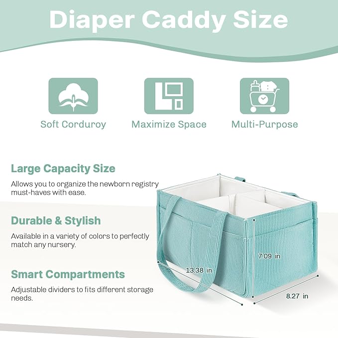 Baby Diaper Caddy Organizer - Portable Nursery Storage Basket for Newborn Essentials, Foldable Diaper Bag Organizer for Baby Shower Gifts and Registry Must-Haves, Car Organizer with Dividers (Blue)