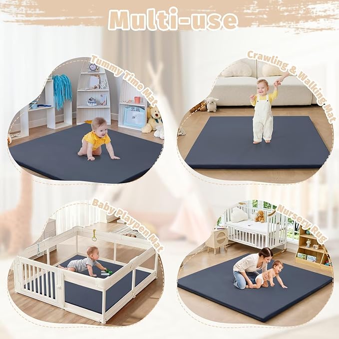 Waterproof Baby Play Mat for Floor 1.3"Thick Memory Foam 79 * 79 Cushion Playpen Playmat Tummy Time Crawling Mat Nursery Rug Pad Mattress Create Soft & Safe Area for Infants,Toddler,Kids,Navy
