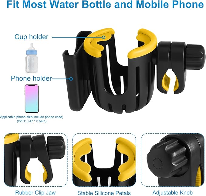 Accmor Stroller Cup Holder with Phone Holder, Universal Cup Holder, 2-in-1 Cup Phone Holder for Stroller, Bike, Walker, Wheelchair