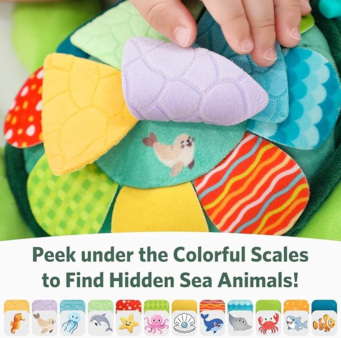 Turtle Baby Sensory Toy, 6 in 1 Montessori Tummy Time Toys Baby Texture Toys, Flip Scales & Multi-Textured Belly & Rattle Squeaker Teethers, Early Educational Toys for 0-3 Years Newborn to Toddler