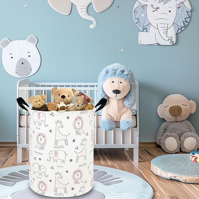 Animal hamper,Baby Laundry Hamper,Jungle Laundry Basket ,Waterproof foldable nursery baby basket,Toys Box,Jungle Bedroom Decor,Gift Basket(Pink animal)