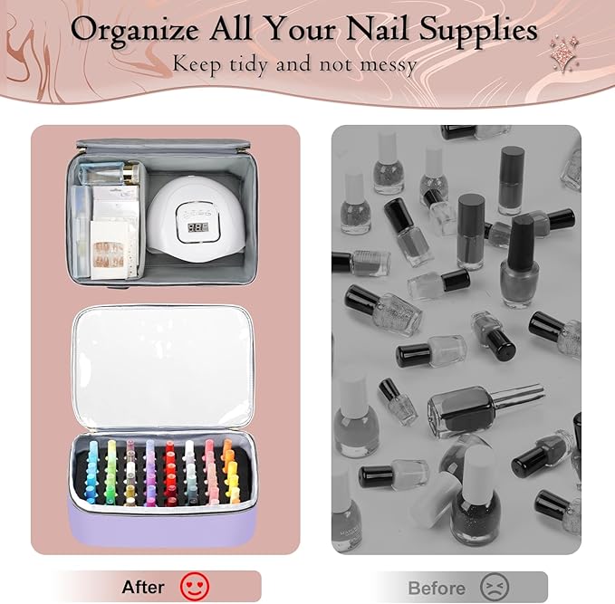YOREPEK Extra Large Nail Polish Organizer Case Holds 96 to 100+ Bottles (15ml/0.5 fl.oz) UV lamp, Gel Polish Travel Case Bag with 2 Removable Pouches Fits Nail Suppiles, Gift for Manicurist, Purple