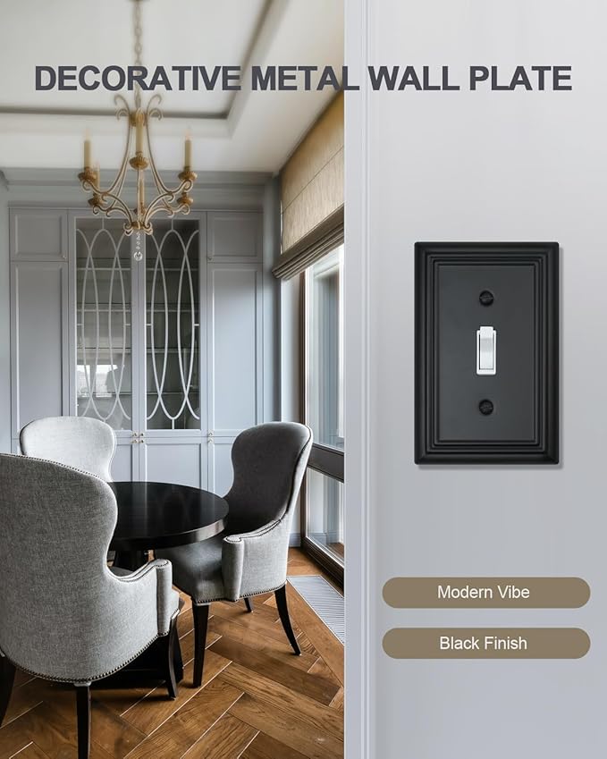 2-Pack Single Toggle Wall Plates, Decorative Black Switch Plate Covers, Metal Light Switch Covers, Durable Metal, 3.15''*4.88'', Midsize
