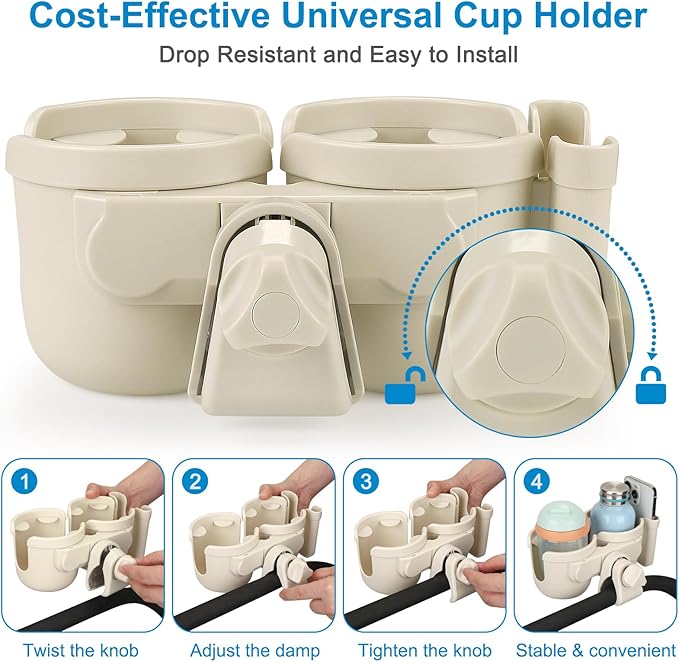 Accmor Stroller Cup Holder with Phone Holder, Bike Cup Holder, Universal Cup Holder for Uppababy Nuna Doona Strollers, 2-in-1 Cup Phone Holder for Stroller, Bike, Wheelchair, Walker, Scooter