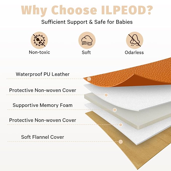 Waterproof Baby Play Mat for Floor 1.3"Thick Memory Foam 47 * 47 Cushion Playpen Playmat Tummy Time Crawling Mat Nursery Rug Pad Mattress Create Soft & Safe Area for Infants,Toddler,Kid,Orange