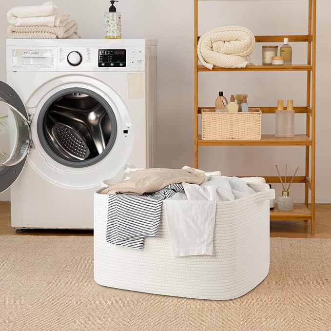 SIXDOVE 65L Large Storage Basket, Cotton Rope Woven Blanket Basket, Toy Storage for Baby Room, Living Room, White