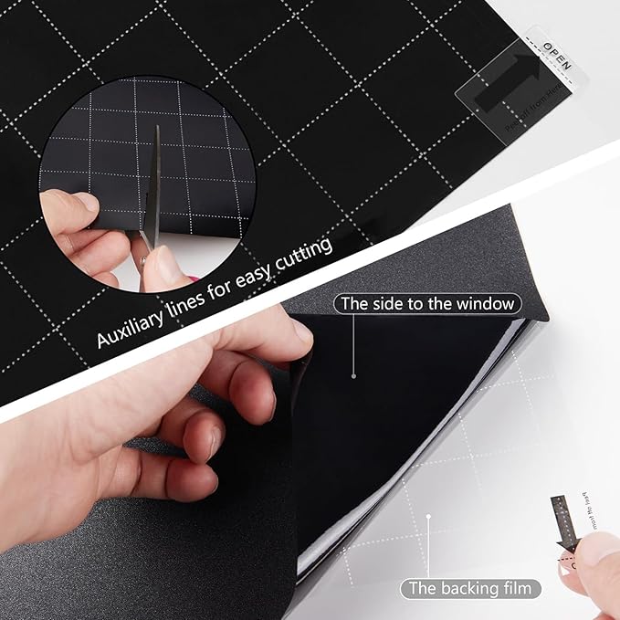 Kromapolis Blackout Window Privacy Film Total Light Blocking Room Darkening Window Covering, Removable Static Cling Frosted Glass Tint, Non-Adhesive, Black 17.5'' x 118.1''