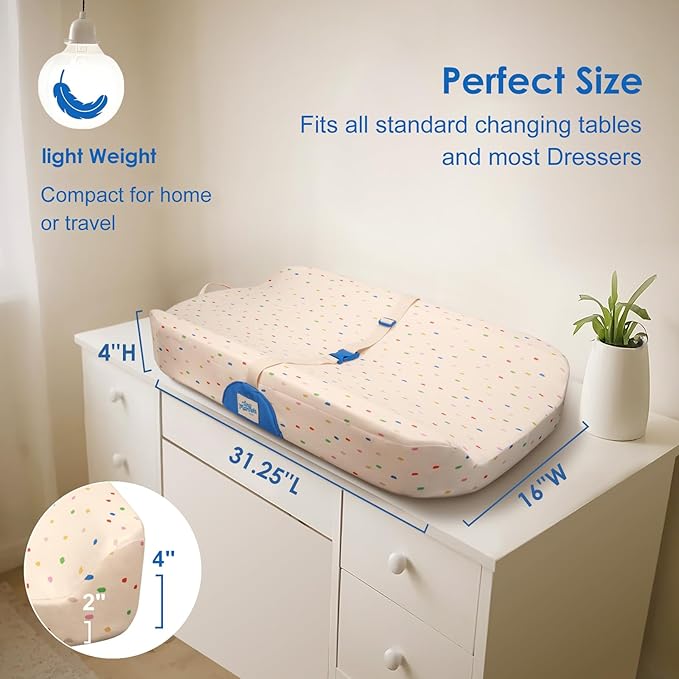 Tiny Marvels Baby Changing Pad with Cover, Waterproof Diaper Changing Pad with Non-Slip Base, Soft Contoured Changing Pad for Dresser, Nursery & Travel
