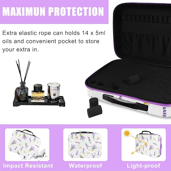 EVA Essential Oil Storage Carrying Case, 70 Bottles, Essential Oils Box for 5ml 10ml 15ml Roller Bottles Travel Storage Organizer Bag for doTERRA & Young Living（Flower Pattern）