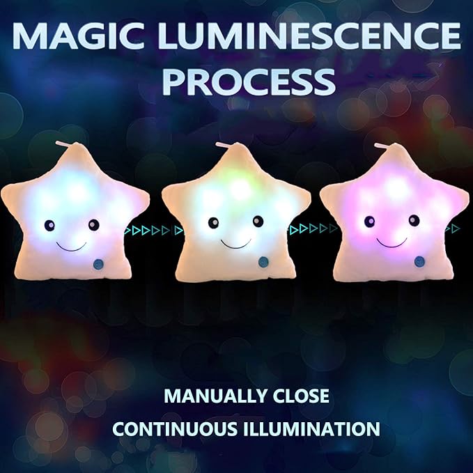 sofipal Twinkle Star Shaped Plush Throw Pillow, Creative LED Night Light Glowing Cushions Plush Stuffed Toys Gifts for Kids, Decoration (White)