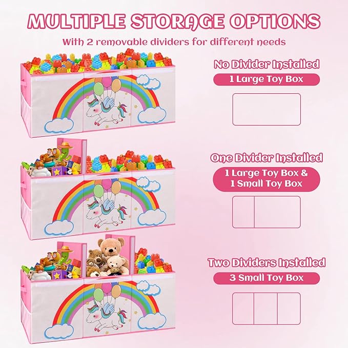 Dqoetort Extra Large Toy Box, Collapsible Storage Organizer with Lids, Sturdy Unicorn Toy Chest for Boys Girls, 40"x14"x16" Kids Storage Bin Box Baskets for Living Room, Playroom, Bedroom, Nursery