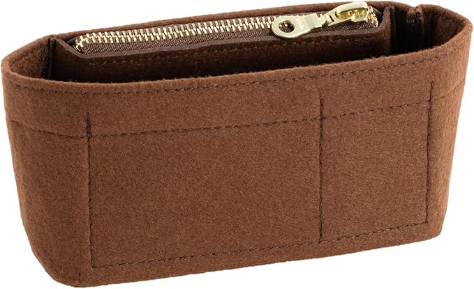 Mini Purse Organizer Insert for Longchamp Le Pliage Small Tote – Felt Inner Bag Liner with Zipper Pocket, Lightweight Storage for Mini Handbags, Brown