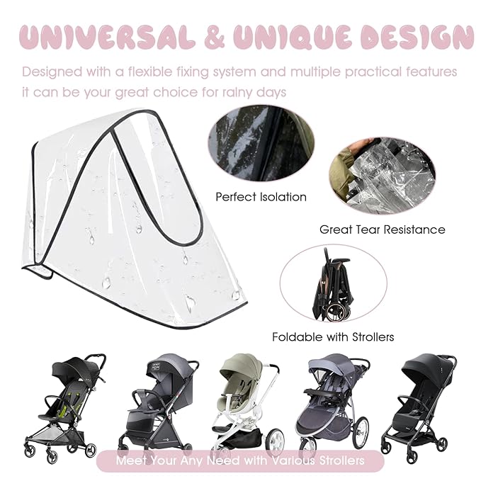 EVA Stroller Rain Cover, No-Zip Waterproof Stroller Cover - Food Grade Material, Breathable Baby Travel Weather Shield for Most Single Strollers & Joggers, Black