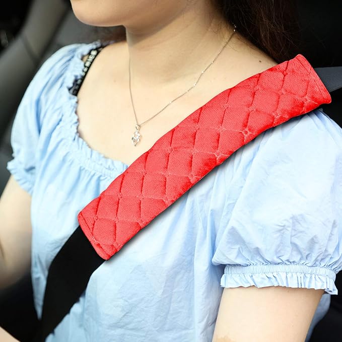Tatuo 4 Pack Seat Belt Cover Extra Long Seat Belt Pads for Car Soft Comfort Shoulder Strap Covers Harness Pads Helps Protect Your Neck and Shoulder(10.6 Inch,Red)