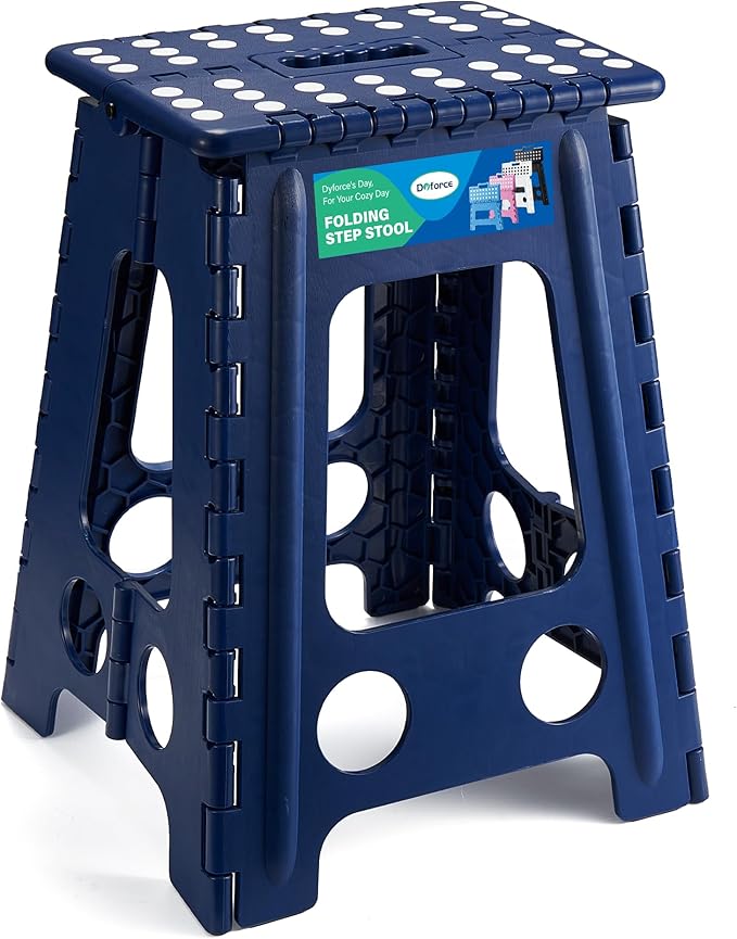 Dyforce 17.5 Inch Folding Step Stool 400lbs Capacity Sturdy Plastic Foldable Step Stools for Adults Stepping Stool with Handle Easy to Carry Handle Folding Stool for Kitchen (Royal Blue 1PC)