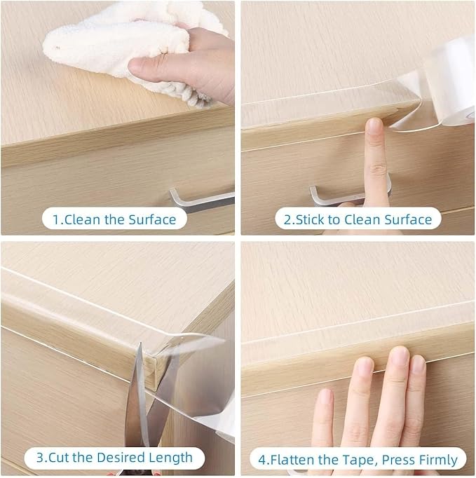 3Pack Clear Edge Protector Strip,1.18in x 16.4FT(49.2FT Total),Sharp Edge Wrap Cover Tape,Self Adhesive Protective Bumper Guards for Cabinet Door Desk Table Furniture,Kitchen Countertop,Waterproof