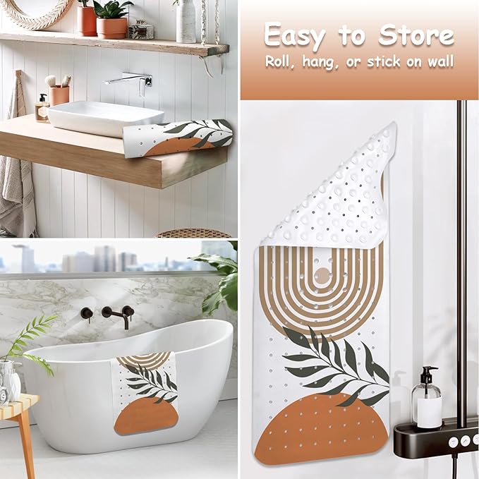 Non Slip Bathtub Mat, Bohemia Bath Mat for Tub, Extra Long Bathtub Mat Shower Mat with Suction Cups and Drain Holes for Elderly Kids Toddler Baby 40 X 16 Inch