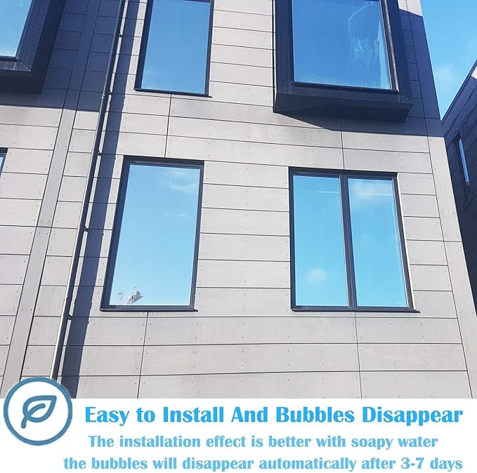 Niviy One Way Window Privacy Film with Installation Tools, Mirror Film Daytime Privacy Heat UV Blocking Glass Tinting for Office 35.4 x 118 Inches, Silver
