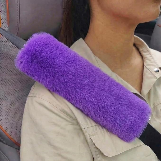 2-Pack Soft Plush Seatbelt Covers for Kids - Comfortable Seat Belt Cushion for Newborns - Car Seat/Stroller Strap Accessories - Enhanced Driving Comfort & Protection (Purple)