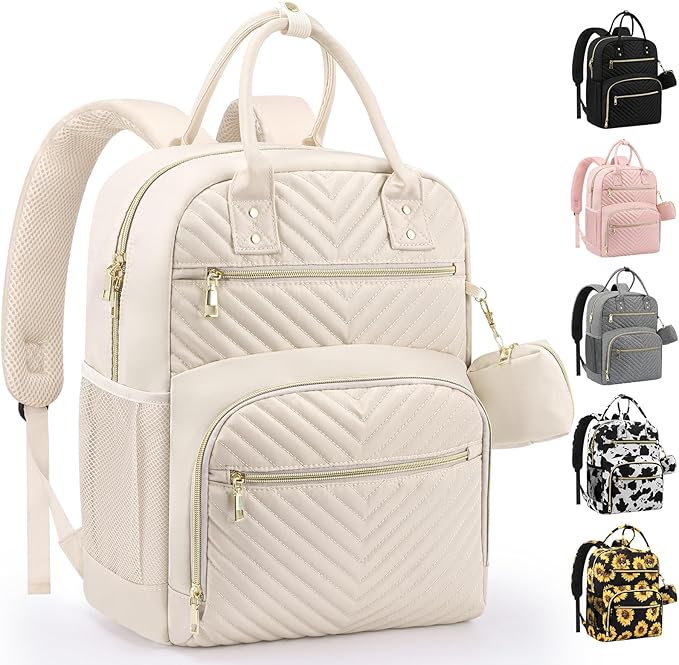 Pritent Diaper Bag Backpack,Baby Essentials Diapers Bag with Pacifier Case,Multipurpose Stylish Large Capacity Travel Backpack for Baby Girl/Boy(M-Beige)