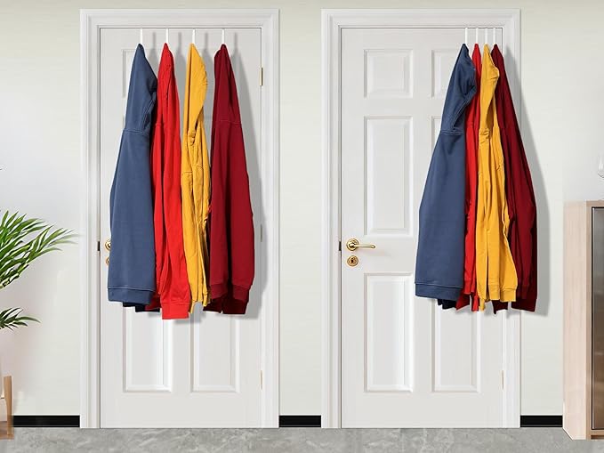 Over the Door Metal Hooks with Plastic Coating 1 Year Returnless Refund 5.5" Fit 0.5" to 1 3/8" Door 2 Pcs Heavy Duty Single Towel Robe Rack Wreath Bathroom Shower Hanger Shoe Organizer Ironing Board