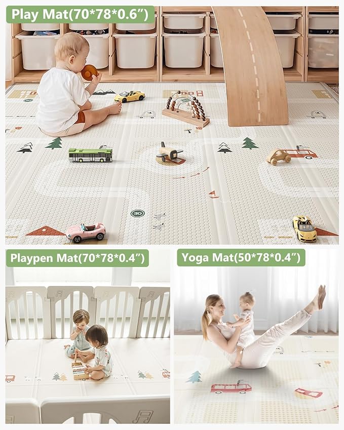 BG-BABYGO Baby Play Mat 50"*78" Foldable Foam Baby Play Mat for Floor Reversible Waterproof Playmats for Babies Boy and Toddlers Infants Edge Reinforcement Crawling Mat for Indoor&Outdoor&Travel