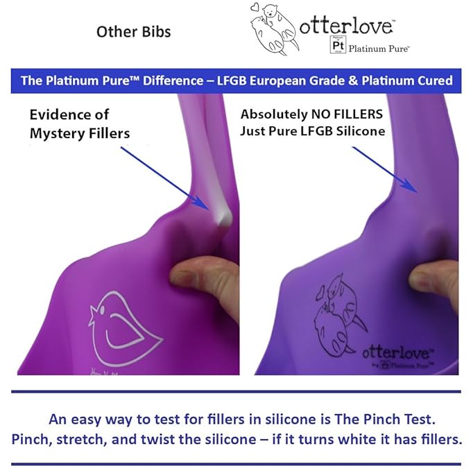Otterlove Silicone Bib-100% Pure Platinum LFGB Baby Bibs 6-48 months-No Fillers-BPA and Phthalate Free (2 Bib Pack - Blue Elephants & Lemon Lime Otters)