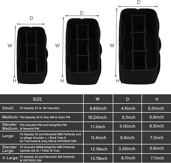 ZTUJO Purse Organizer Insert, Felt Bag Organizer For Handbag Purse Organizer, 13 Colors, 6 Size (Slender Medium, Black)